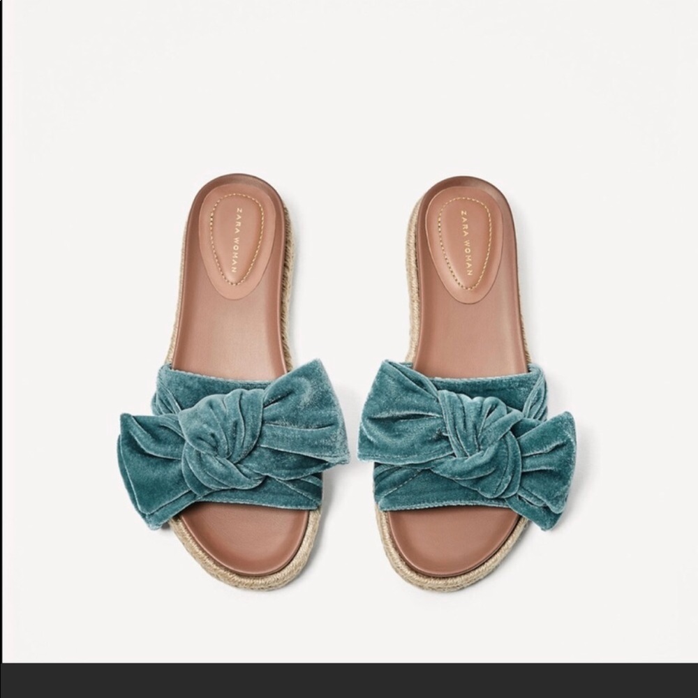 Zara Women Slide Sandals Suede Velvet Look 10